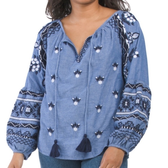 Embroidered blue top Tops - NWT LUCKY & COCO Embroidered BLUE Blouse New With Tag Size US XL